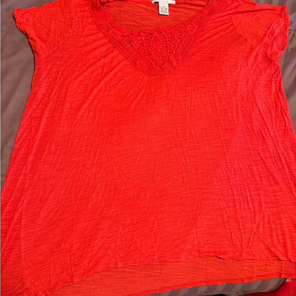 Grace Vibrant orangeBlouse with Lace Accent